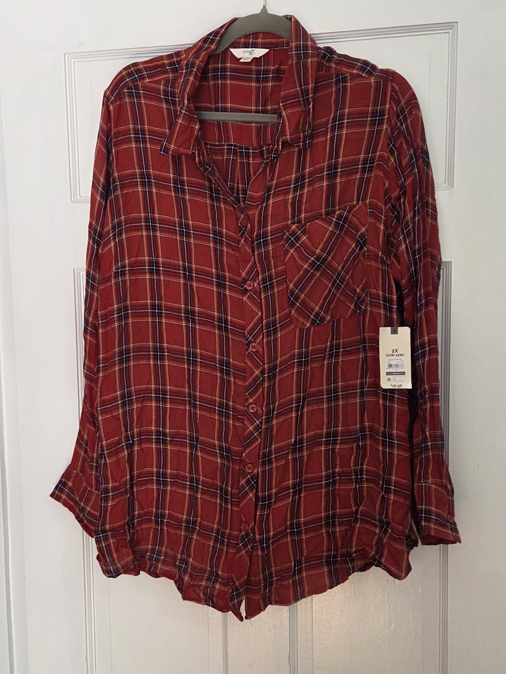 Red Plaid Button-Up Shirt